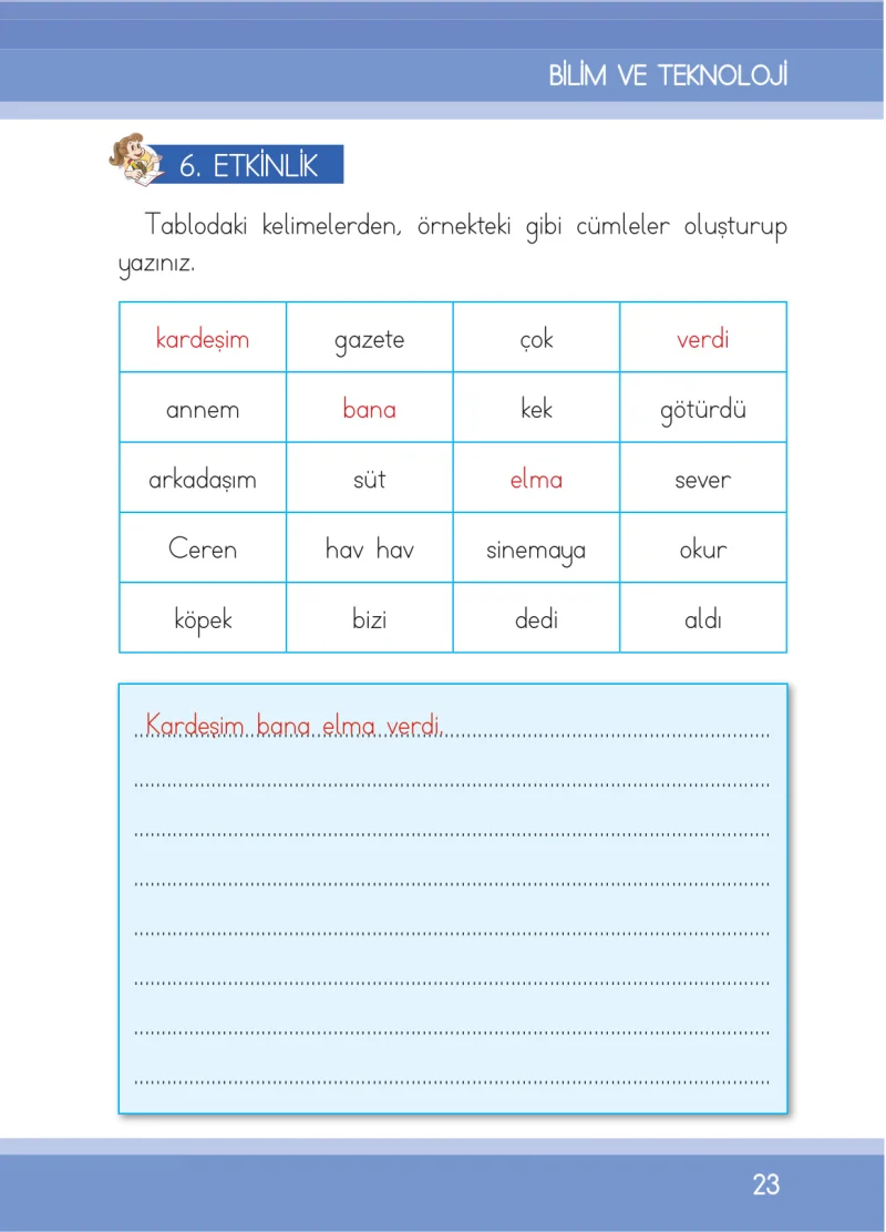 1. Sınıf Türkçe Ders Kitabı Cevapları İlke Yayınları Sayfa 23