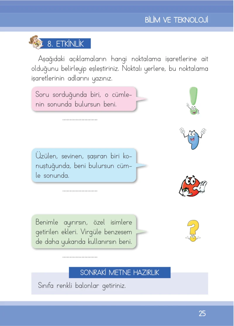 1. Sınıf Türkçe Ders Kitabı Cevapları İlke Yayınları Sayfa 25