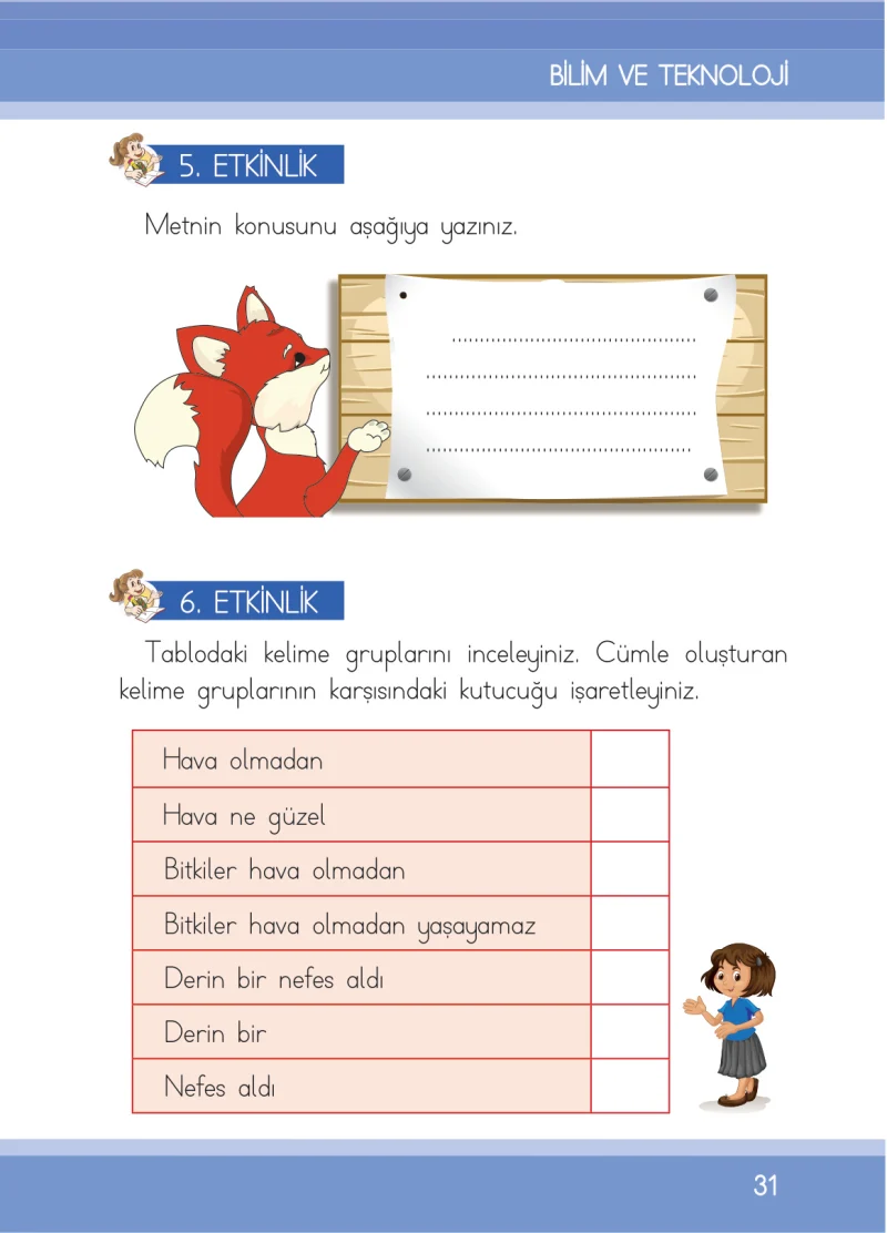 1. Sınıf Türkçe Ders Kitabı Cevapları İlke Yayınları Sayfa 31