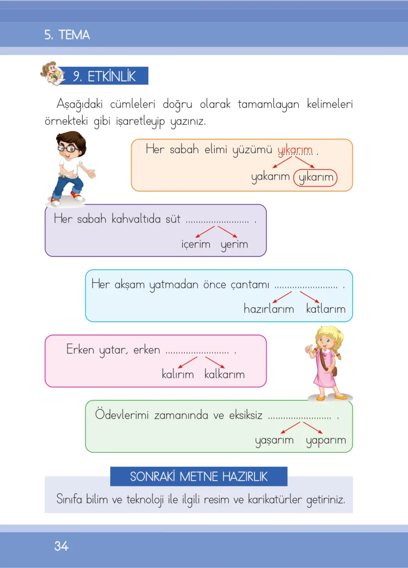 1. Sınıf Türkçe Ders Kitabı Cevapları İlke Yayınları Sayfa 34