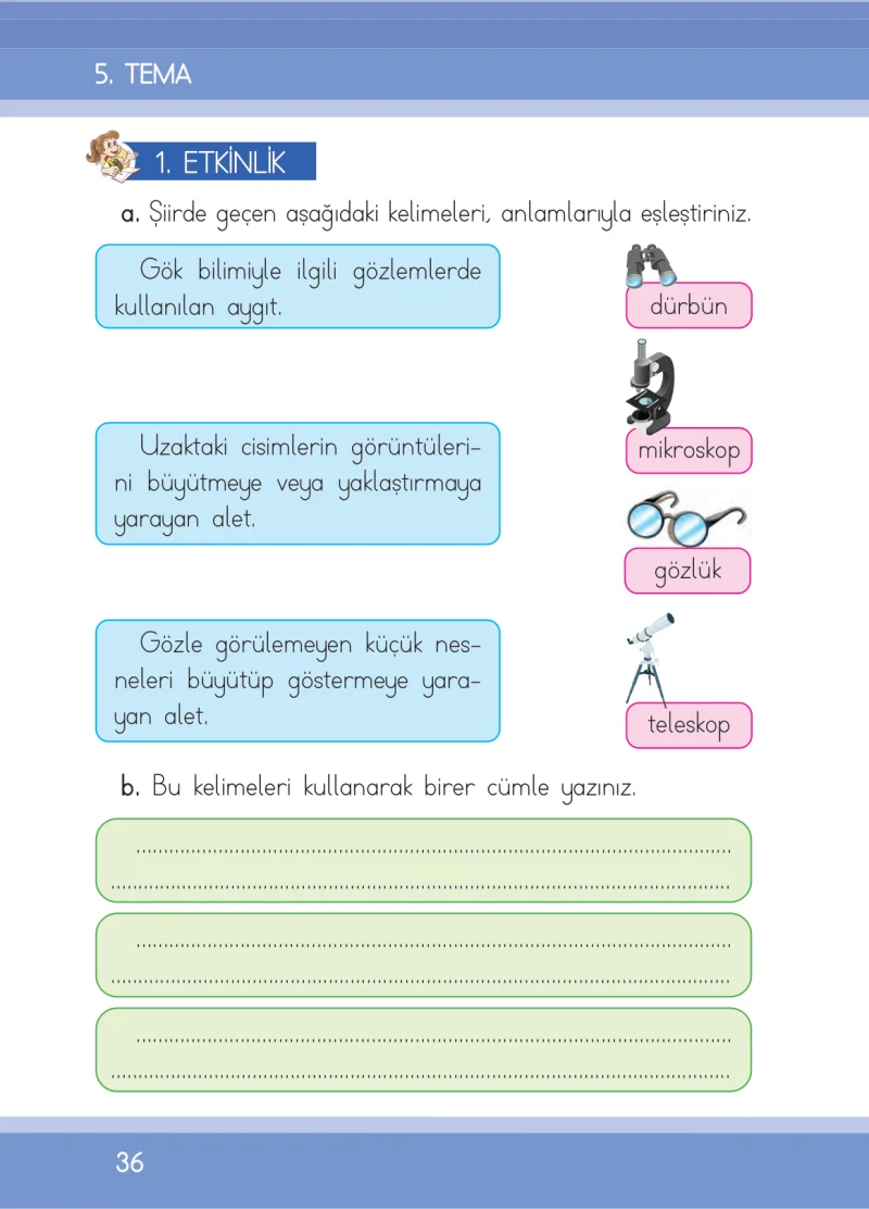 1. Sınıf Türkçe Ders Kitabı Cevapları İlke Yayınları Sayfa 36