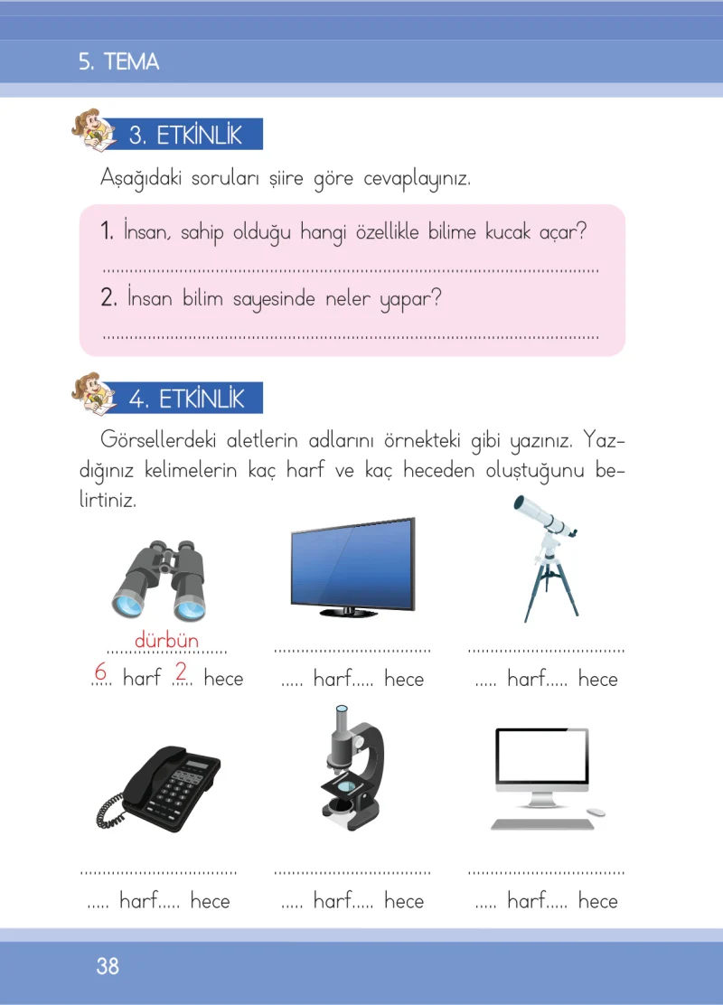 1. Sınıf Türkçe Ders Kitabı Cevapları İlke Yayınları Sayfa 38
