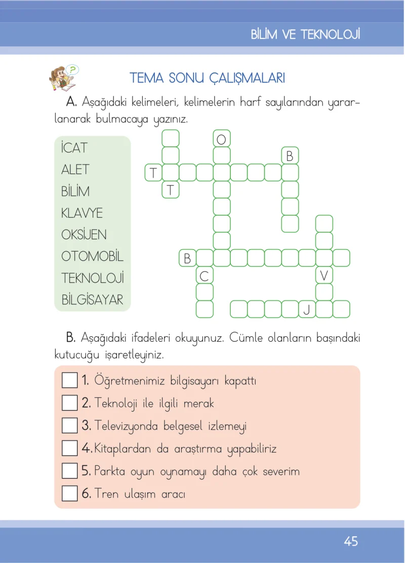 1. Sınıf Türkçe Ders Kitabı Cevapları İlke Yayınları Sayfa 45