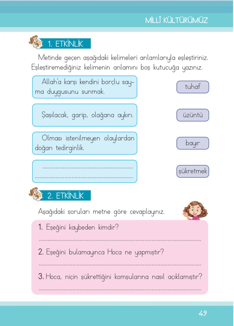 1. Sınıf Türkçe Ders Kitabı Cevapları İlke Yayınları Sayfa 49