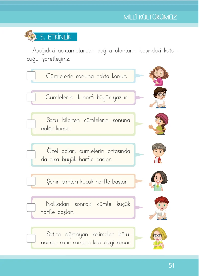 1. Sınıf Türkçe Ders Kitabı Cevapları İlke Yayınları Sayfa 51