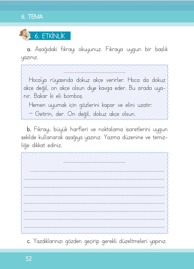1. Sınıf Türkçe Ders Kitabı Cevapları İlke Yayınları Sayfa 52