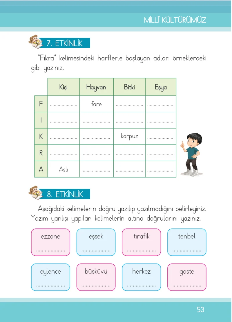 1. Sınıf Türkçe Ders Kitabı Cevapları İlke Yayınları Sayfa 53