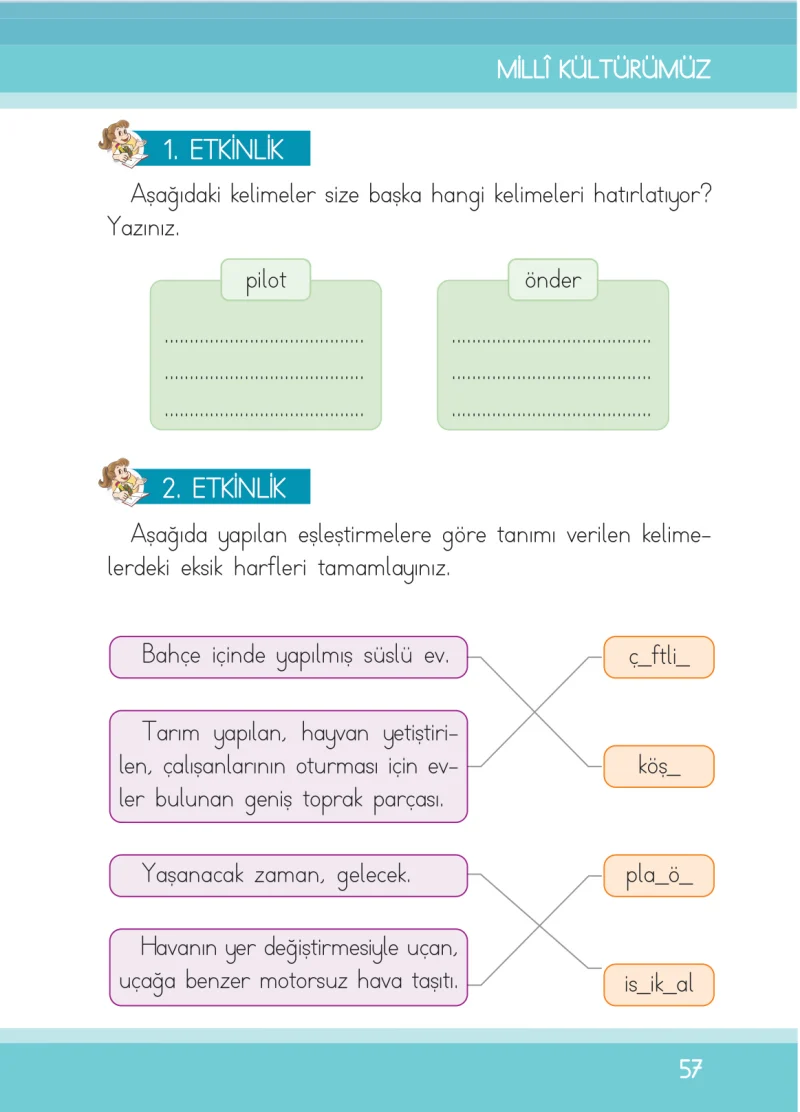 1. Sınıf Türkçe Ders Kitabı Cevapları İlke Yayınları Sayfa 57