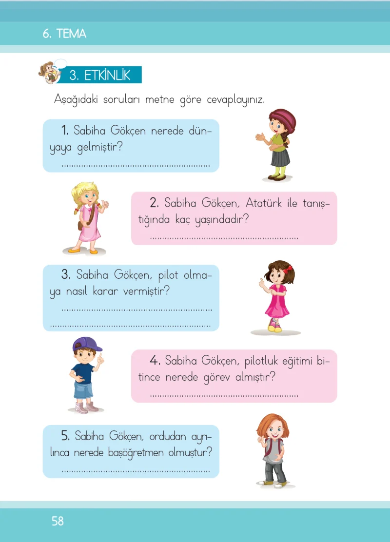 1. Sınıf Türkçe Ders Kitabı Cevapları İlke Yayınları Sayfa 58