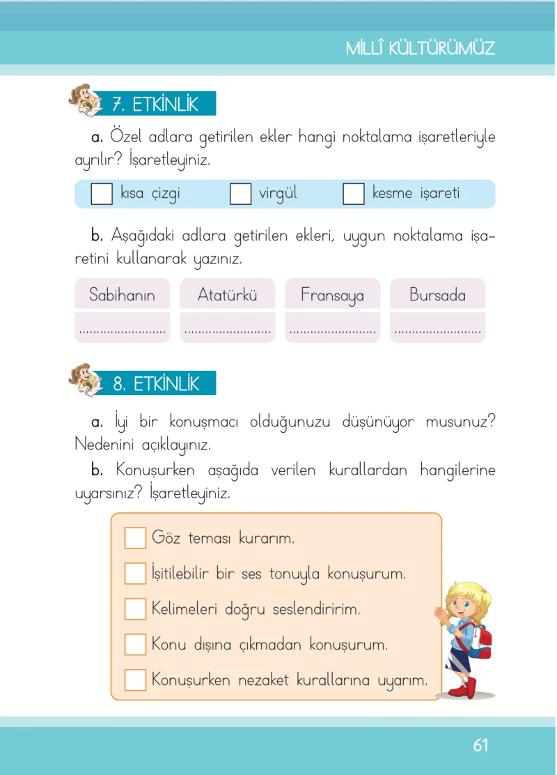 1. Sınıf Türkçe Ders Kitabı Cevapları İlke Yayınları Sayfa 61
