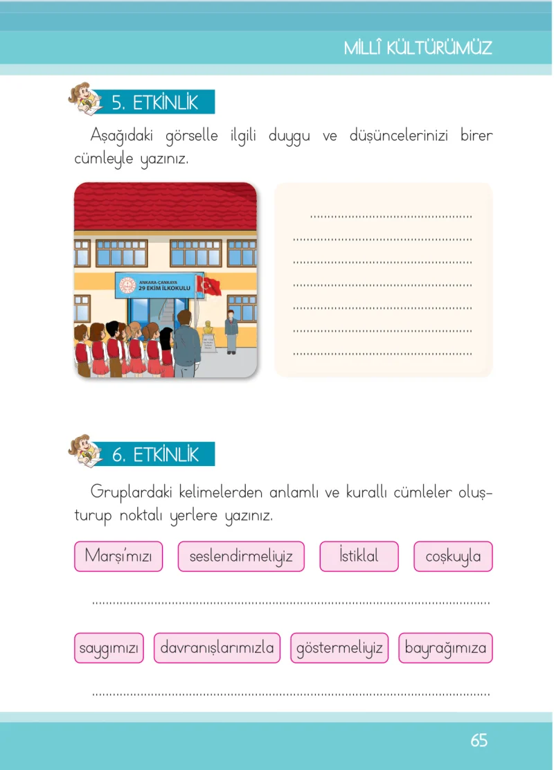 1. Sınıf Türkçe Ders Kitabı Cevapları İlke Yayınları Sayfa 65