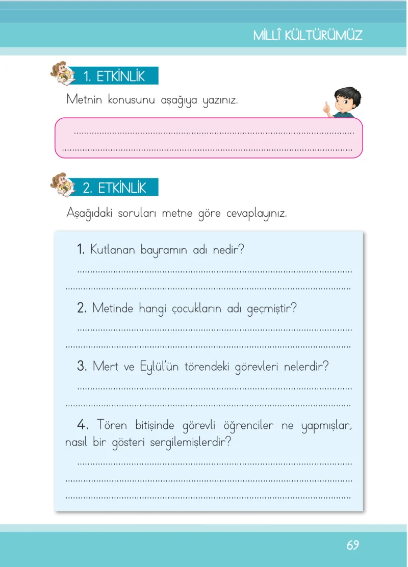 1. Sınıf Türkçe Ders Kitabı Cevapları İlke Yayınları Sayfa 69