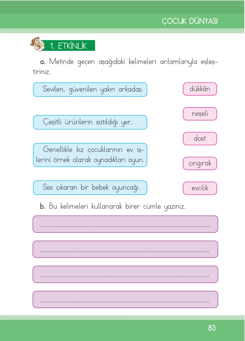 1. Sınıf Türkçe Ders Kitabı Cevapları İlke Yayınları Sayfa 83