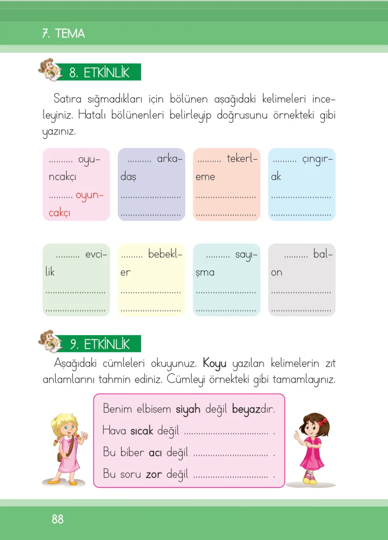 1. Sınıf Türkçe Ders Kitabı Cevapları İlke Yayınları Sayfa 88