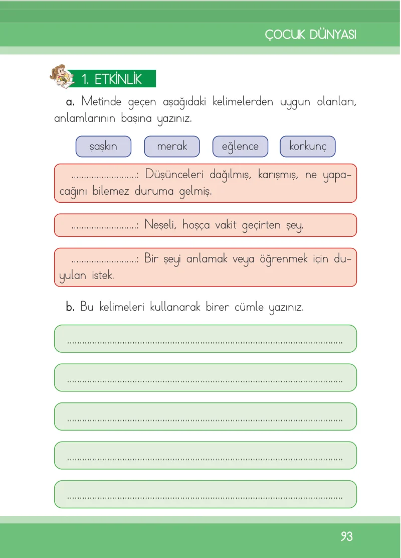 1. Sınıf Türkçe Ders Kitabı Cevapları İlke Yayınları Sayfa 93