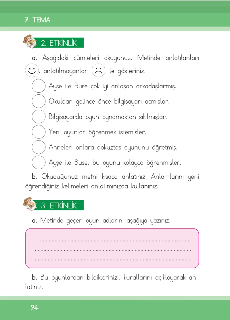 1. Sınıf Türkçe Ders Kitabı Cevapları İlke Yayınları Sayfa 94