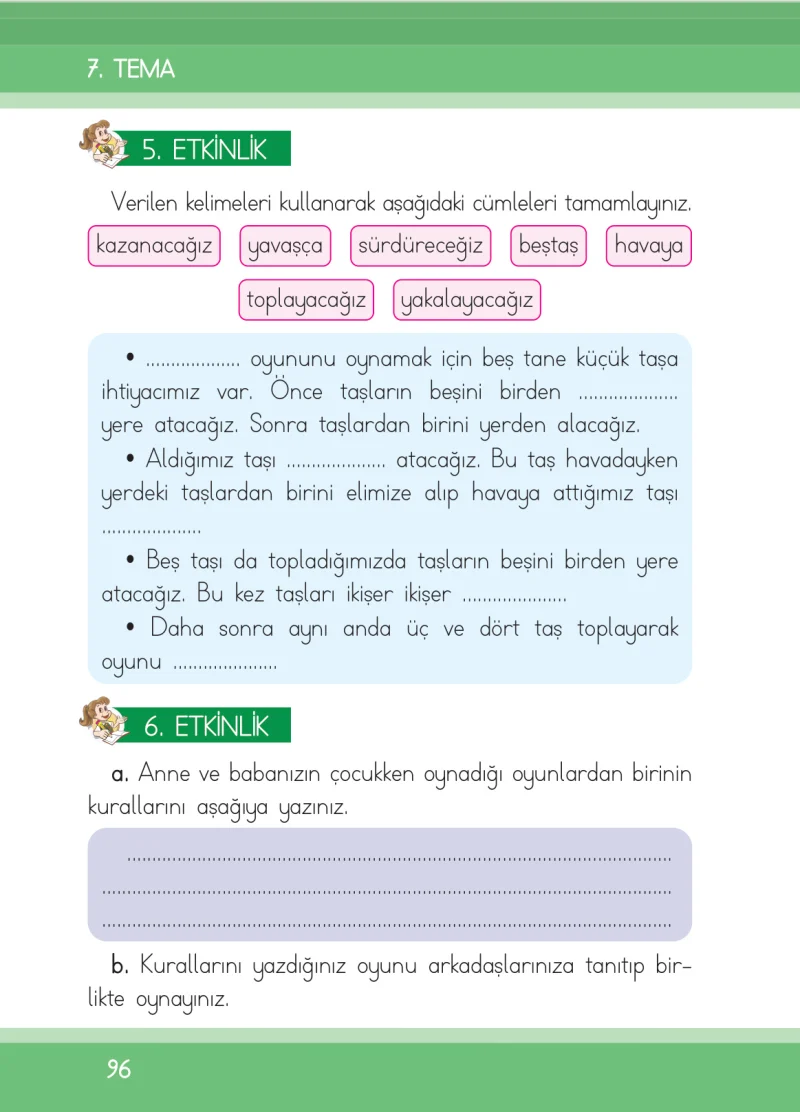 1. Sınıf Türkçe Ders Kitabı Cevapları İlke Yayınları Sayfa 96