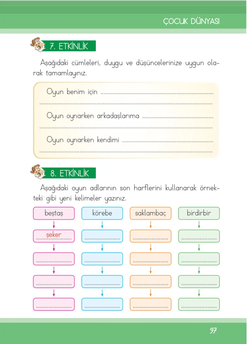 1. Sınıf Türkçe Ders Kitabı Cevapları İlke Yayınları Sayfa 97