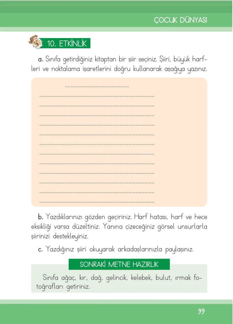1. Sınıf Türkçe Ders Kitabı Cevapları İlke Yayınları Sayfa 99