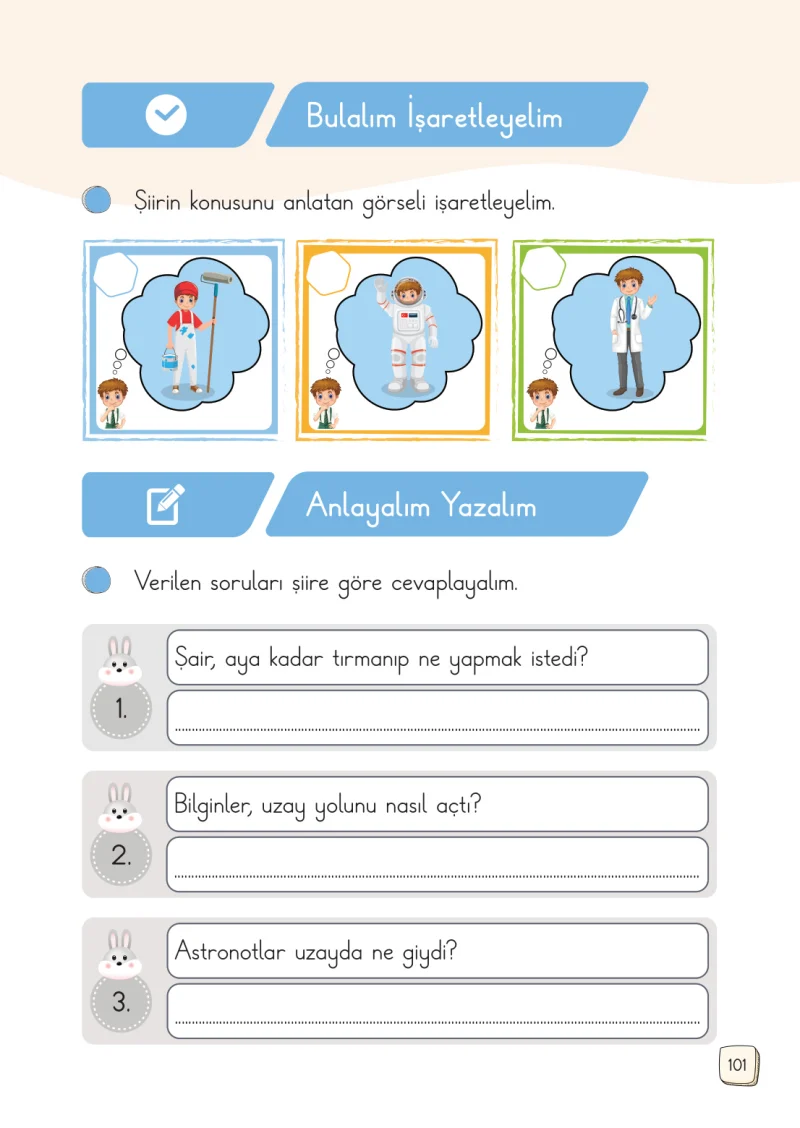 1. Sınıf Türkçe Ders Kitabı Cevapları Meb Yayınları 1. Kitap Sayfa 101