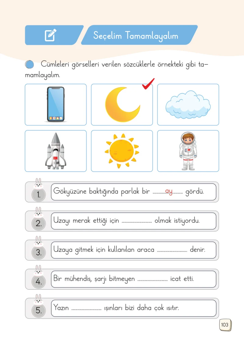 1. Sınıf Türkçe Ders Kitabı Cevapları Meb Yayınları 1. Kitap Sayfa 103