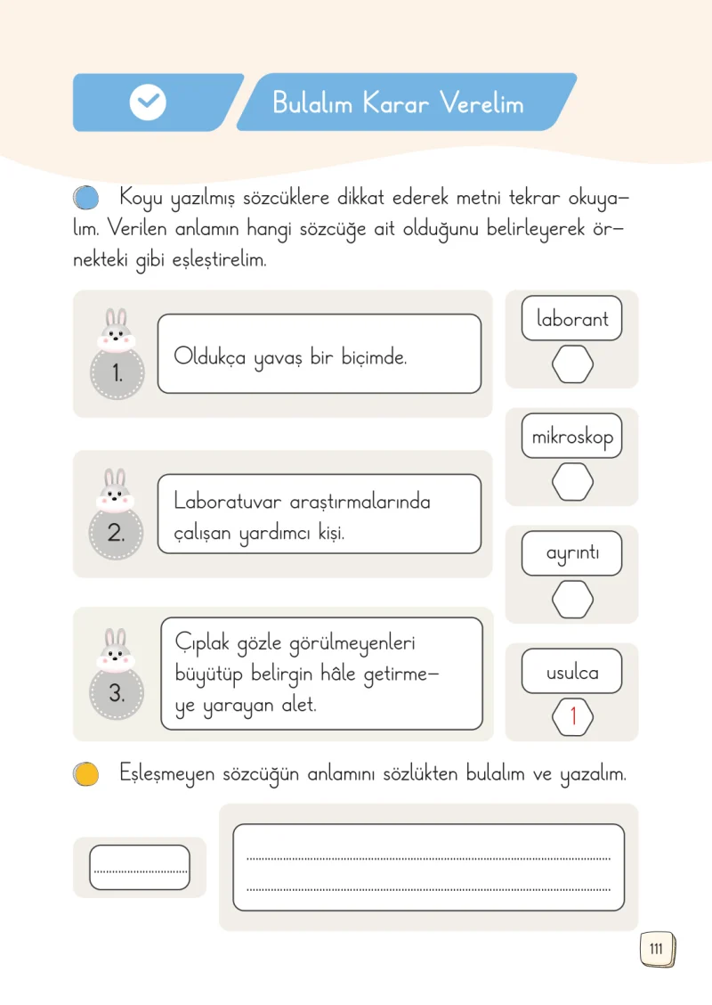 1. Sınıf Türkçe Ders Kitabı Cevapları Meb Yayınları 1. Kitap Sayfa 111