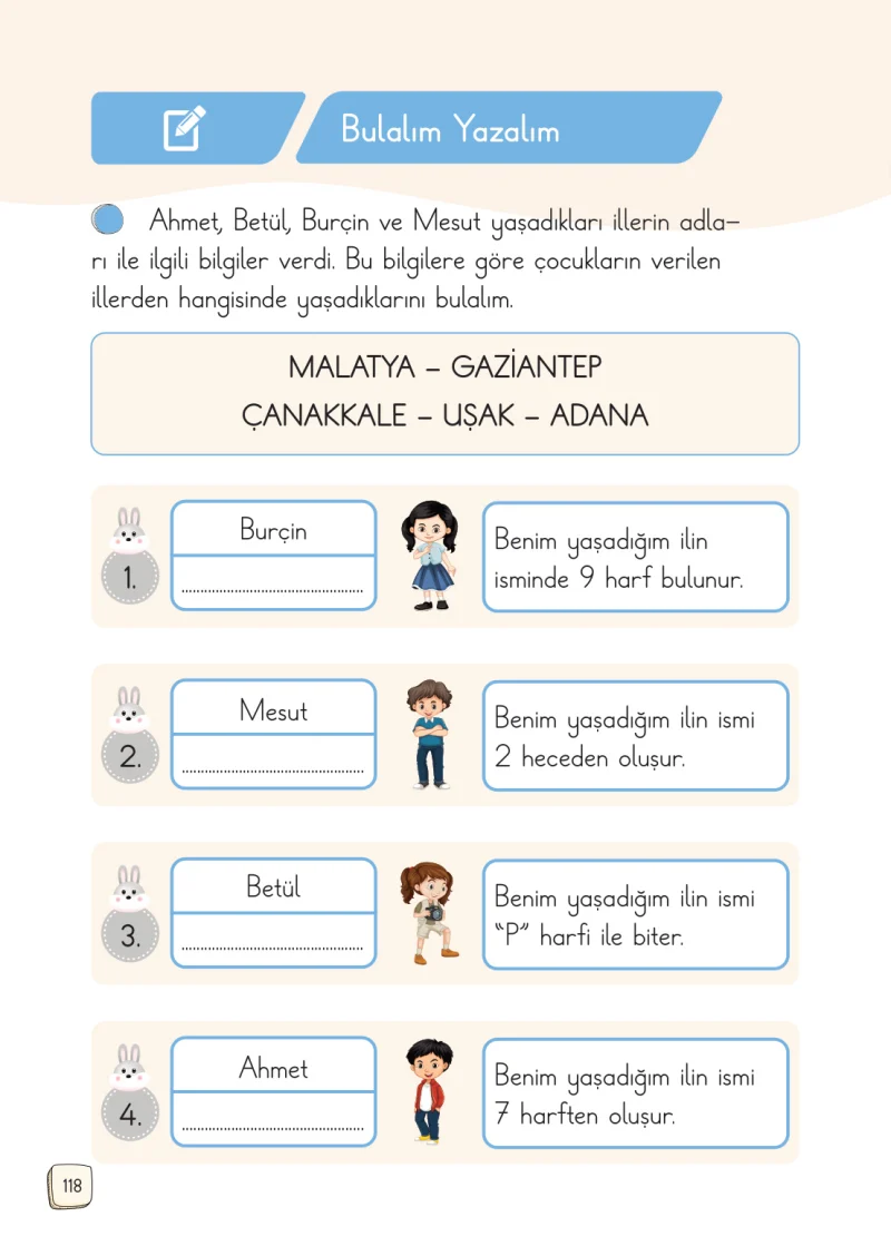 1. Sınıf Türkçe Ders Kitabı Cevapları Meb Yayınları 1. Kitap Sayfa 118