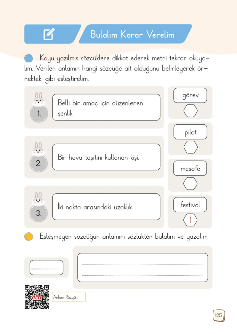 1. Sınıf Türkçe Ders Kitabı Cevapları Meb Yayınları 1. Kitap Sayfa 125