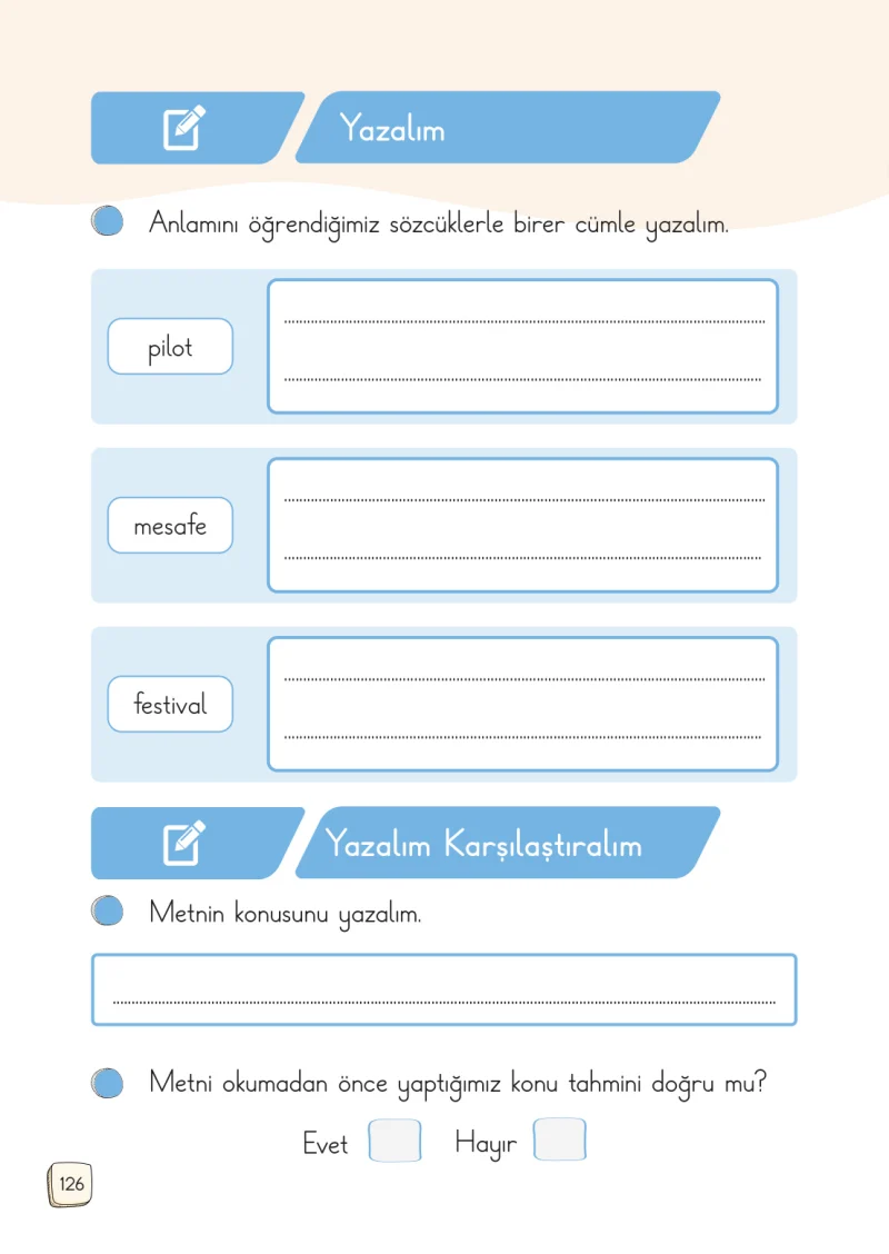 1. Sınıf Türkçe Ders Kitabı Cevapları Meb Yayınları 1. Kitap Sayfa 126
