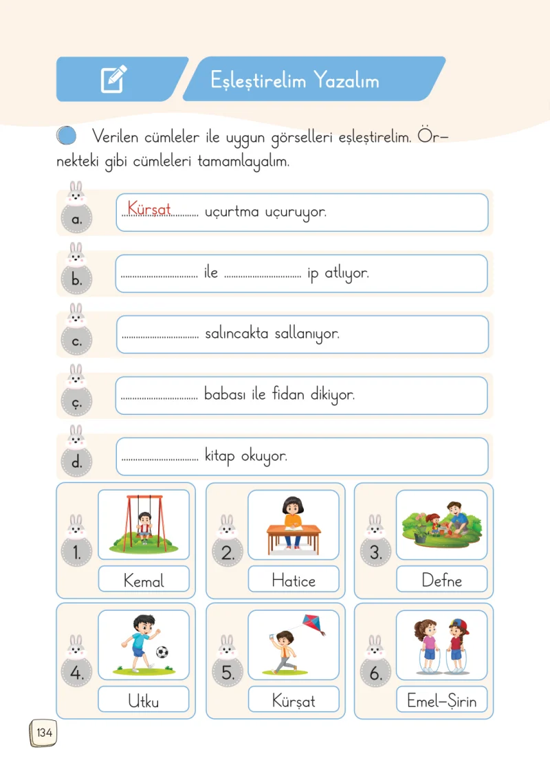 1. Sınıf Türkçe Ders Kitabı Cevapları Meb Yayınları 1. Kitap Sayfa 134