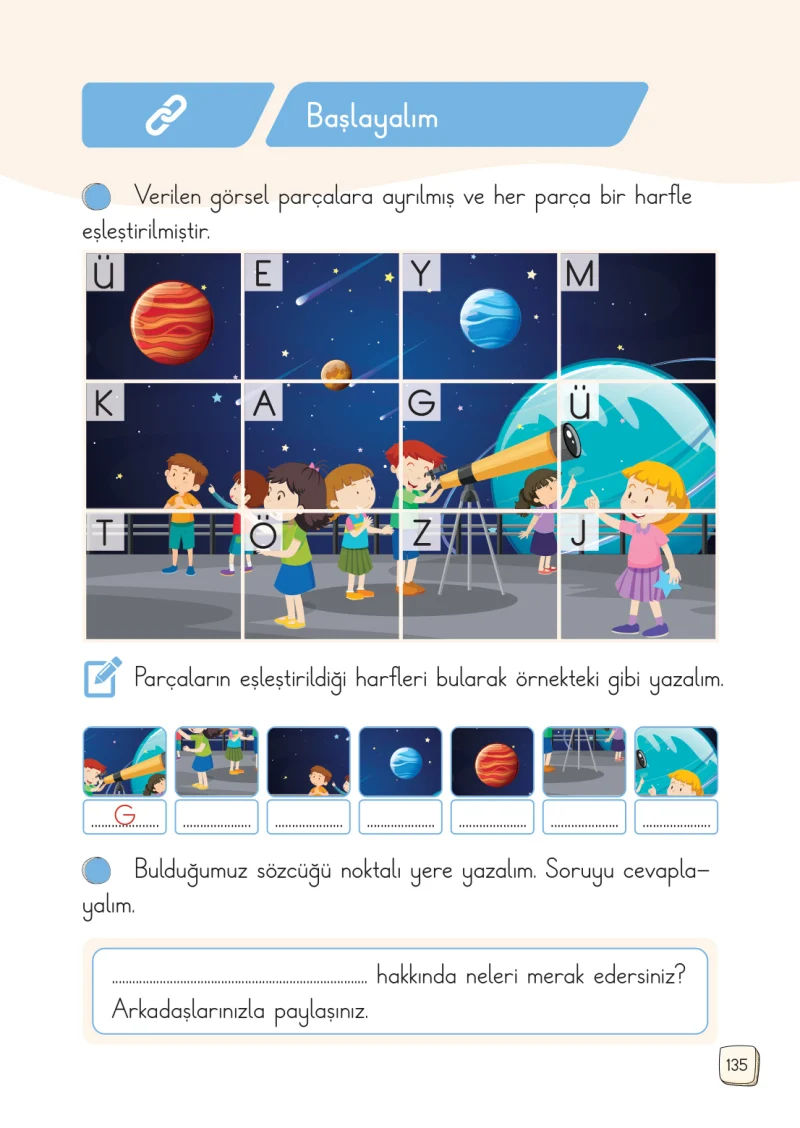1. Sınıf Türkçe Ders Kitabı Cevapları Meb Yayınları 1. Kitap Sayfa 135