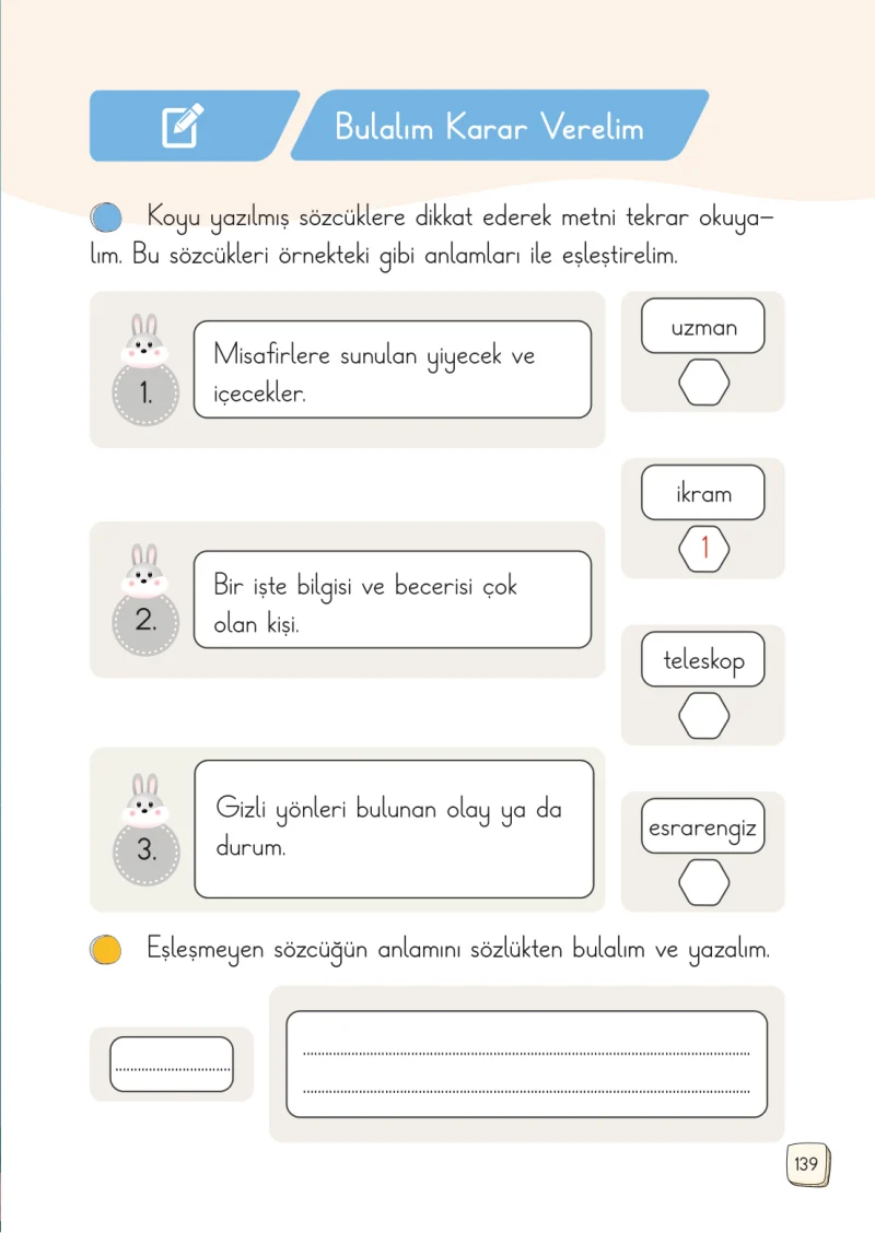 1. Sınıf Türkçe Ders Kitabı Cevapları Meb Yayınları 1. Kitap Sayfa 139