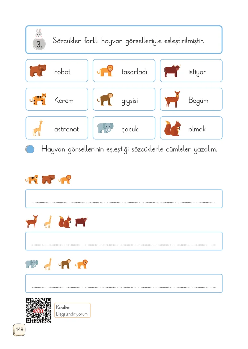 1. Sınıf Türkçe Ders Kitabı Cevapları Meb Yayınları 1. Kitap Sayfa 148