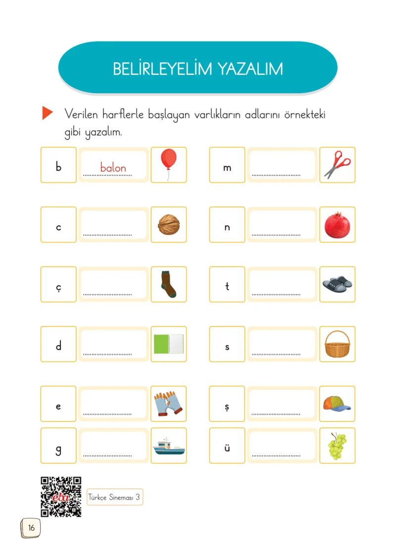 1. Sınıf Türkçe Ders Kitabı Cevapları Meb Yayınları 1. Kitap Sayfa 16