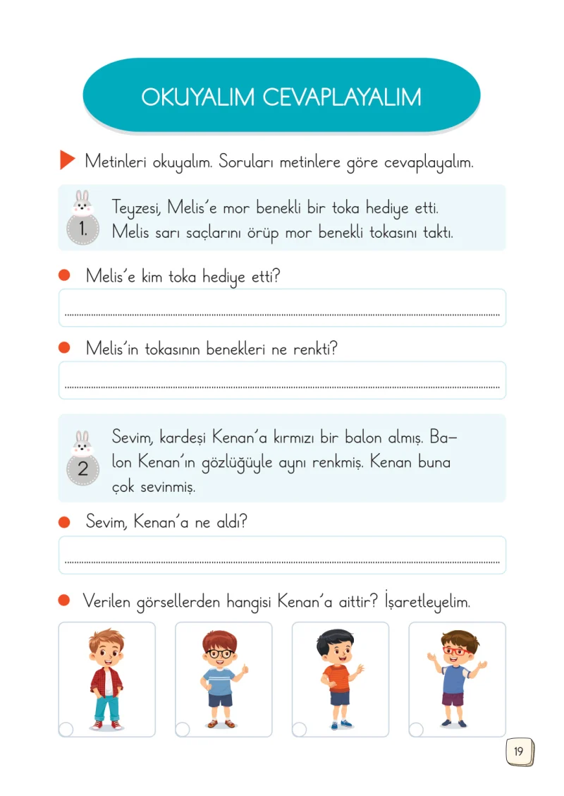 1. Sınıf Türkçe Ders Kitabı Cevapları Meb Yayınları 1. Kitap Sayfa 19