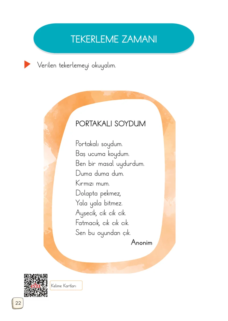 1. Sınıf Türkçe Ders Kitabı Cevapları Meb Yayınları 1. Kitap Sayfa 22
