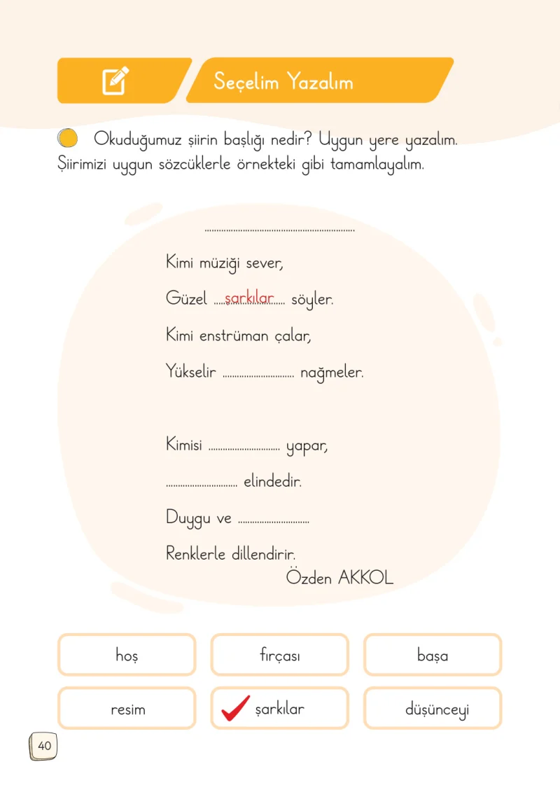 1. Sınıf Türkçe Ders Kitabı Cevapları Meb Yayınları 1. Kitap Sayfa 40