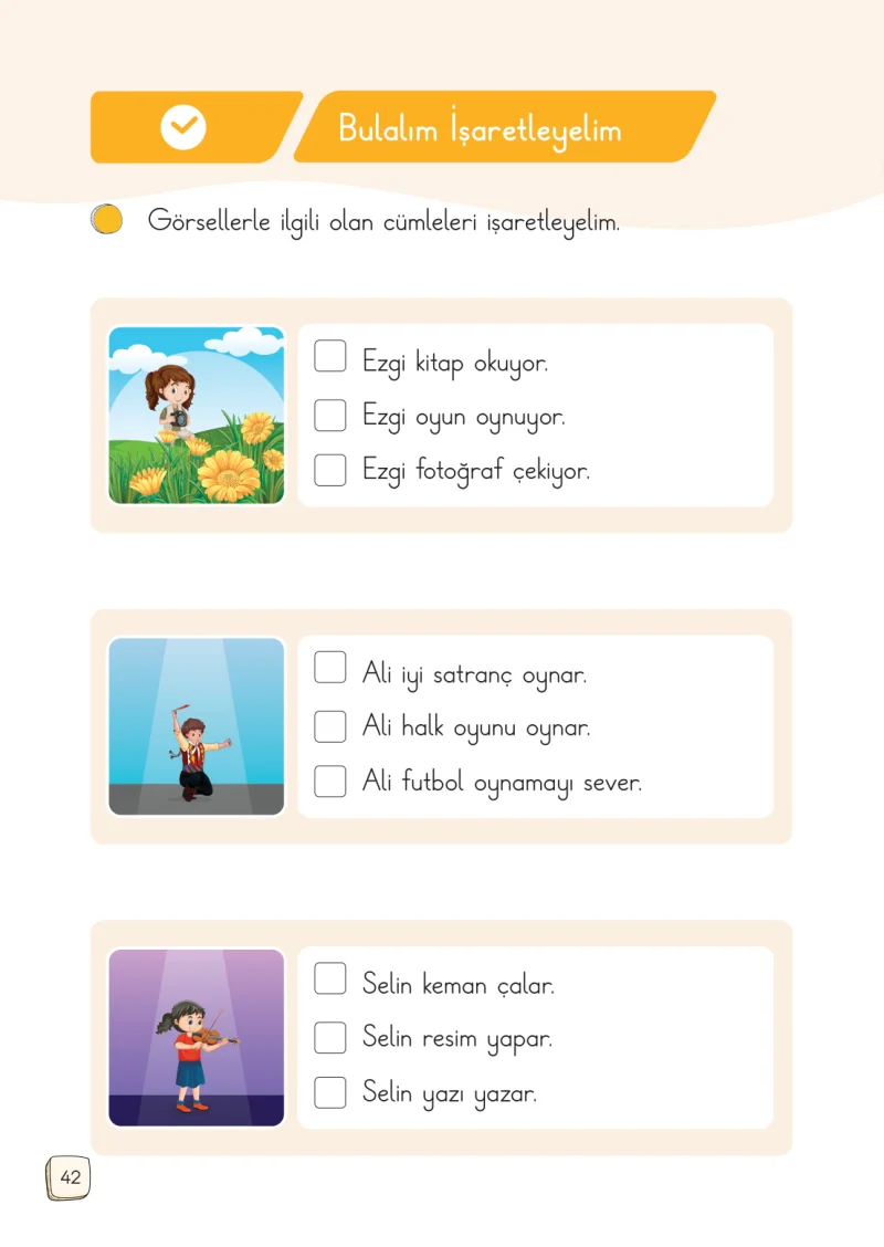 1. Sınıf Türkçe Ders Kitabı Cevapları Meb Yayınları 1. Kitap Sayfa 42