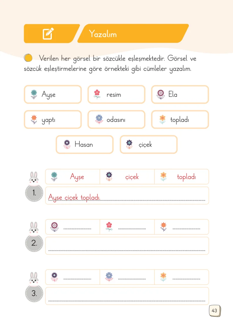 1. Sınıf Türkçe Ders Kitabı Cevapları Meb Yayınları 1. Kitap Sayfa 43