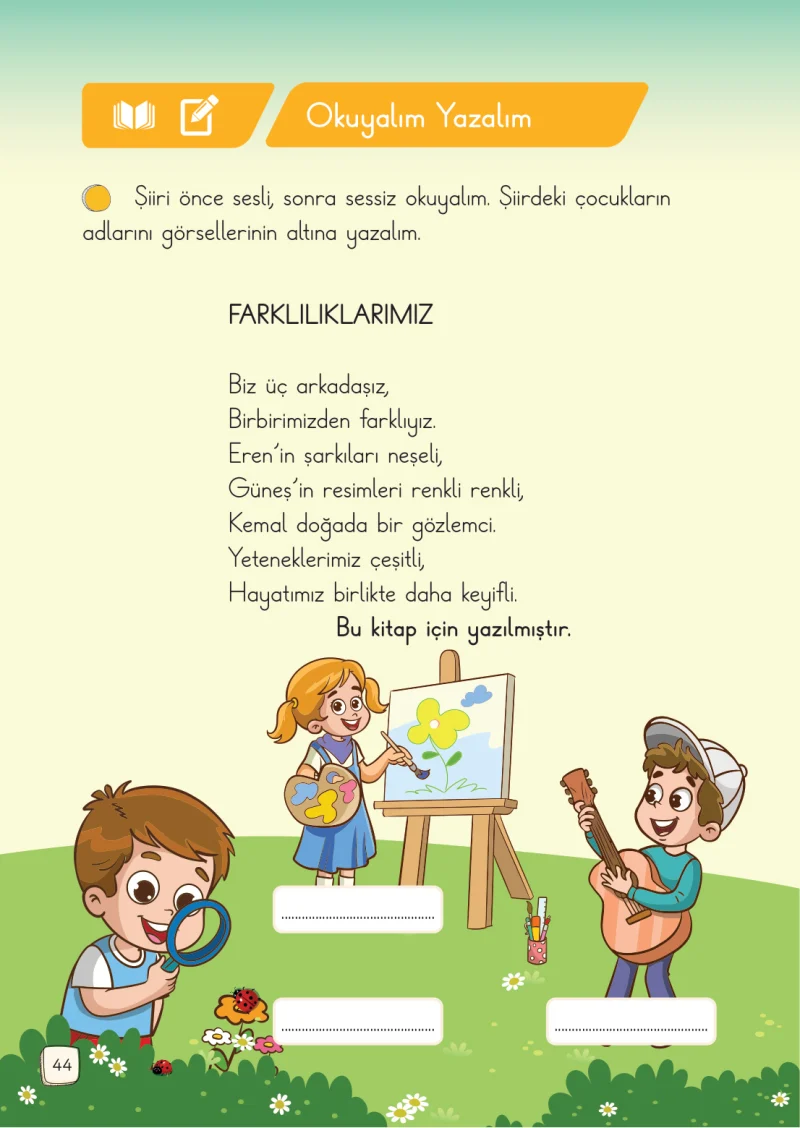 1. Sınıf Türkçe Ders Kitabı Cevapları Meb Yayınları 1. Kitap Sayfa 44