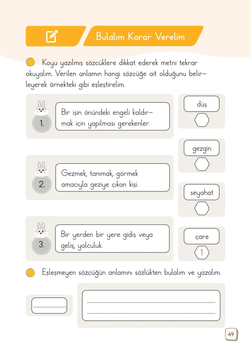 1. Sınıf Türkçe Ders Kitabı Cevapları Meb Yayınları 1. Kitap Sayfa 49