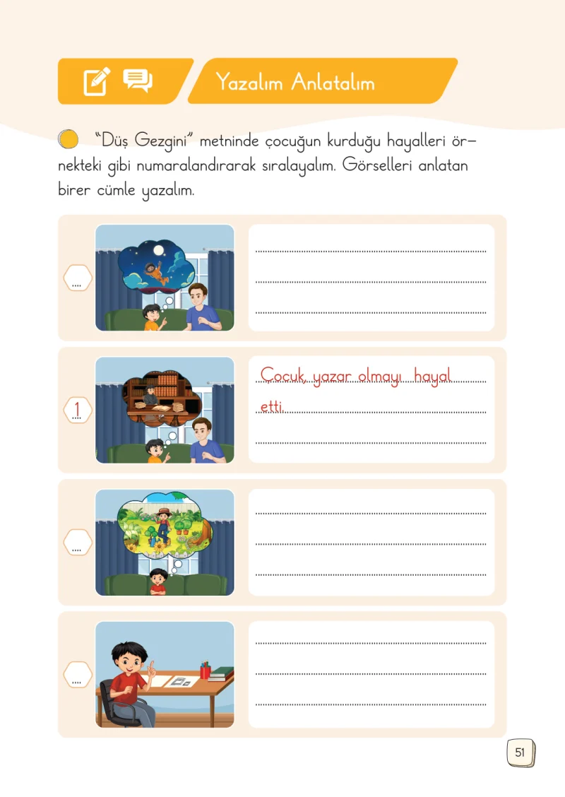 1. Sınıf Türkçe Ders Kitabı Cevapları Meb Yayınları 1. Kitap Sayfa 51