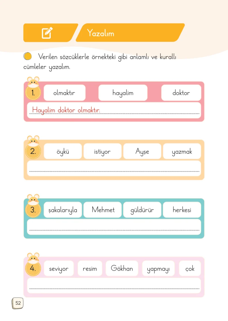 1. Sınıf Türkçe Ders Kitabı Cevapları Meb Yayınları 1. Kitap Sayfa 52