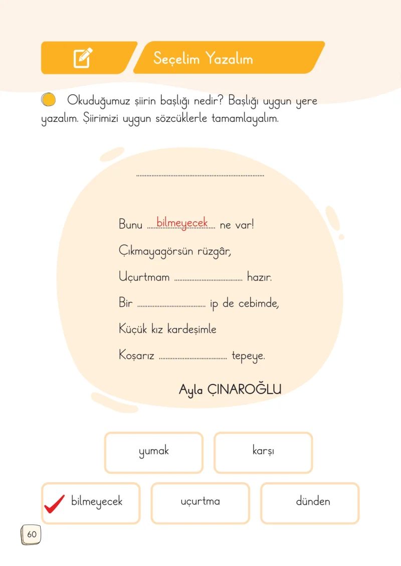 1. Sınıf Türkçe Ders Kitabı Cevapları Meb Yayınları 1. Kitap Sayfa 60