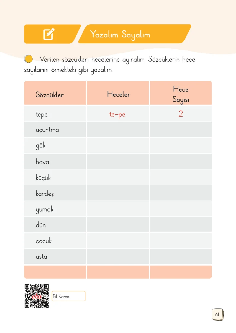 1. Sınıf Türkçe Ders Kitabı Cevapları Meb Yayınları 1. Kitap Sayfa 61