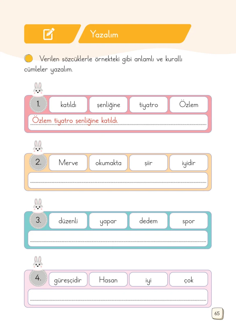 1. Sınıf Türkçe Ders Kitabı Cevapları Meb Yayınları 1. Kitap Sayfa 65