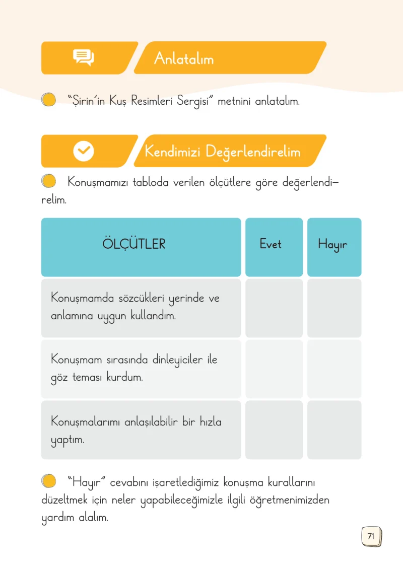 1. Sınıf Türkçe Ders Kitabı Cevapları Meb Yayınları 1. Kitap Sayfa 71