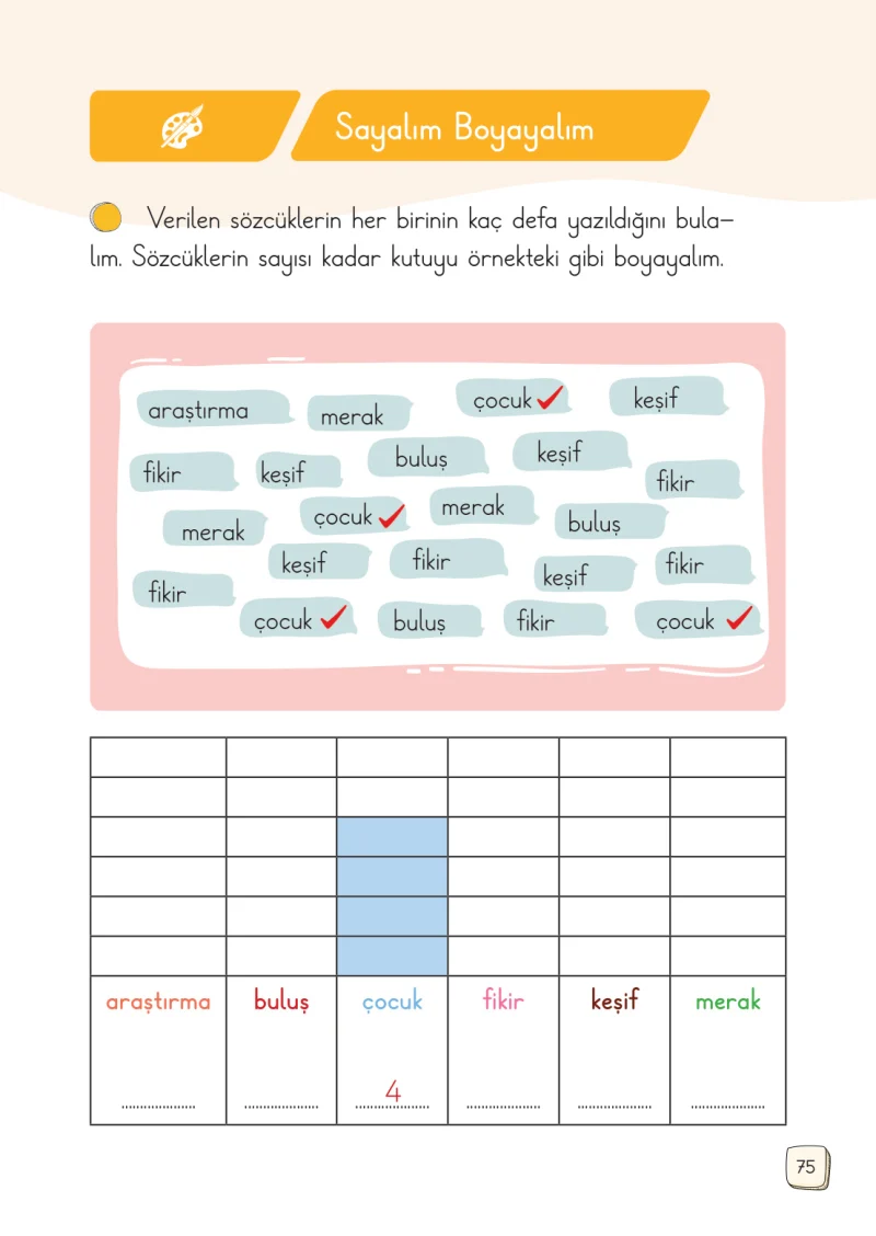 1. Sınıf Türkçe Ders Kitabı Cevapları Meb Yayınları 1. Kitap Sayfa 75