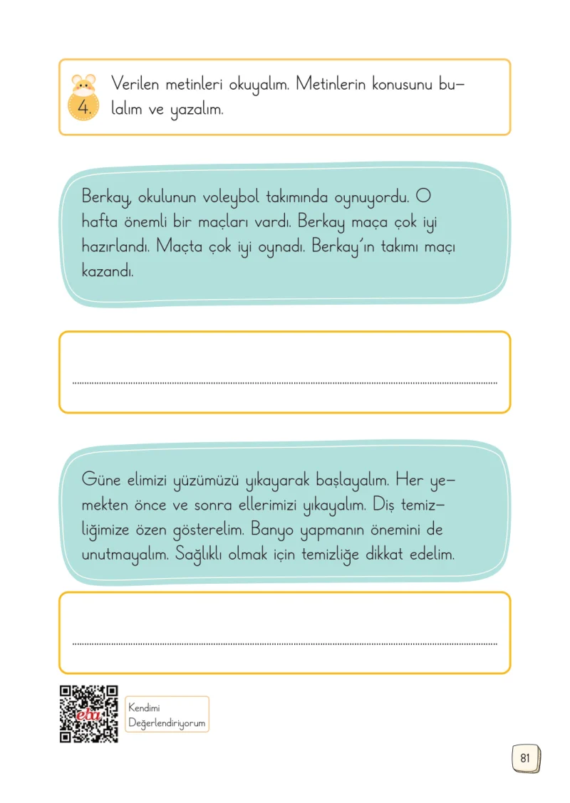 1. Sınıf Türkçe Ders Kitabı Cevapları Meb Yayınları 1. Kitap Sayfa 81