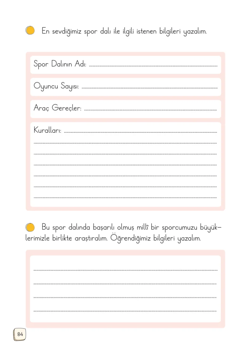 1. Sınıf Türkçe Ders Kitabı Cevapları Meb Yayınları 1. Kitap Sayfa 84